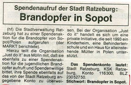 Bild vergrößern: Spendenaufruf der Stadt Ratzeburg