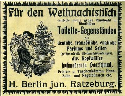 Bild vergrößern: Weihnachtsanzeigen aus der Weihnachtsanzeigen aus der Lauenburgische Landeszeitung, Ausgabe Dezember 1909