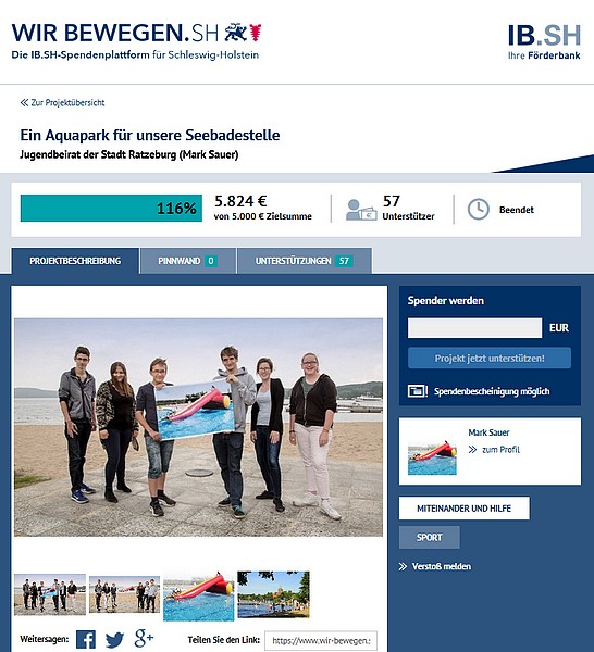 Bild vergrößern: Crowdfunding-Initiative des Ratzeburger Jugendbeirates für einen Aquapark an der Seebadestelle Schloßwiese erfolgreich