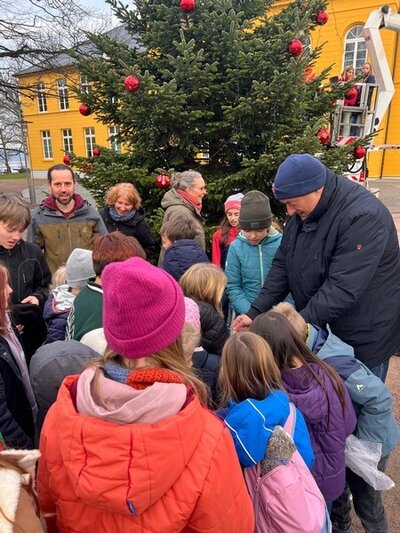 'Freie Schule Ratzeburg' schm&uuml;ckt Weihnachtsbaum vor dem Rathaus